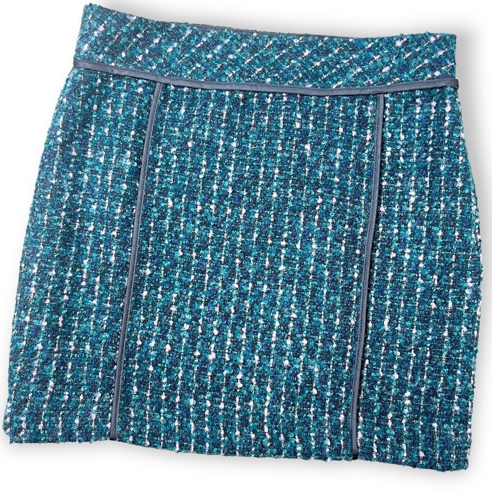 LOFT Fuzzy Wool Blend Mini Skirt Blue Green